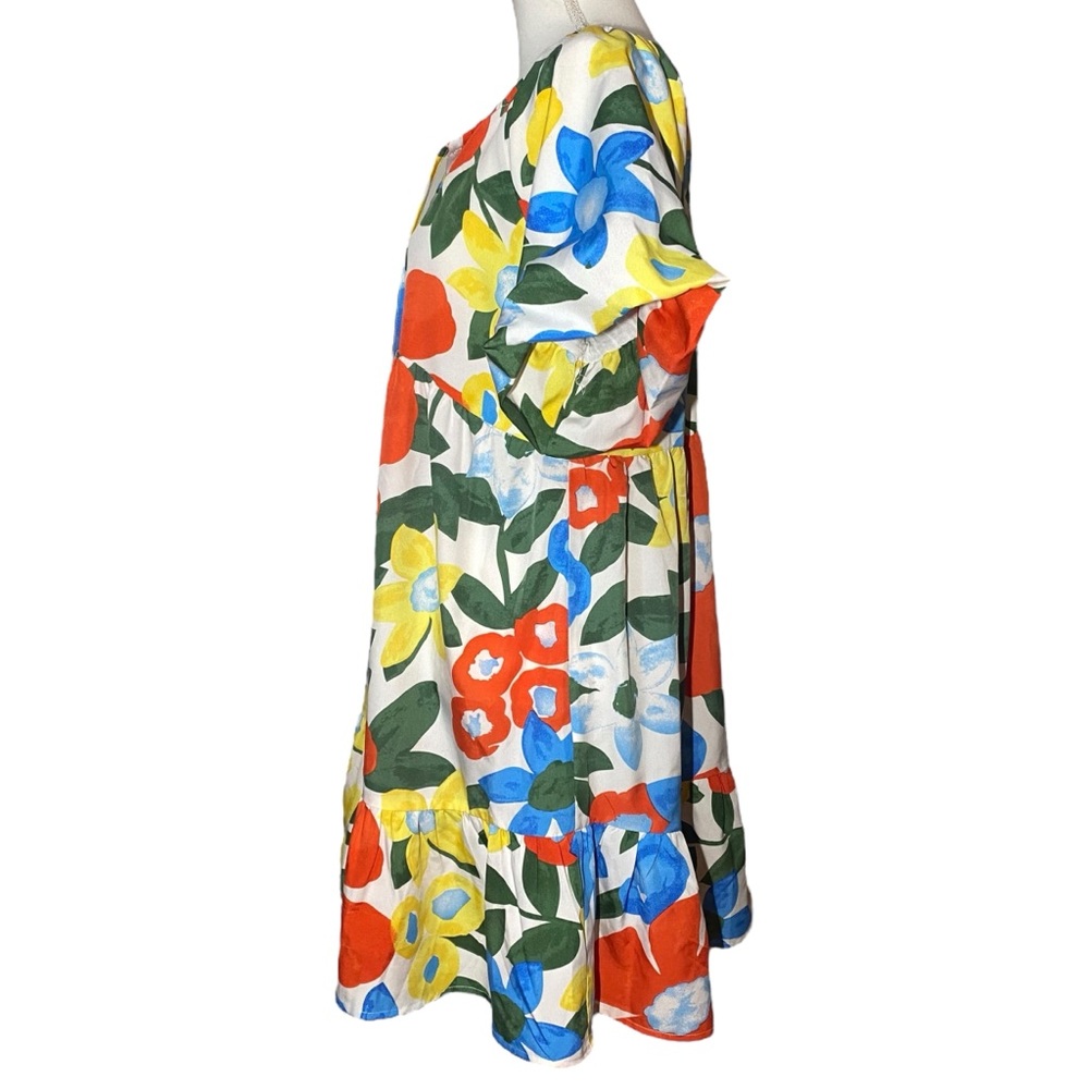 Umgee Women's Medium Bubble Sleeve Floral Mini Tiered Ruffle Dress‎ Tassels - Picture 4 of 8